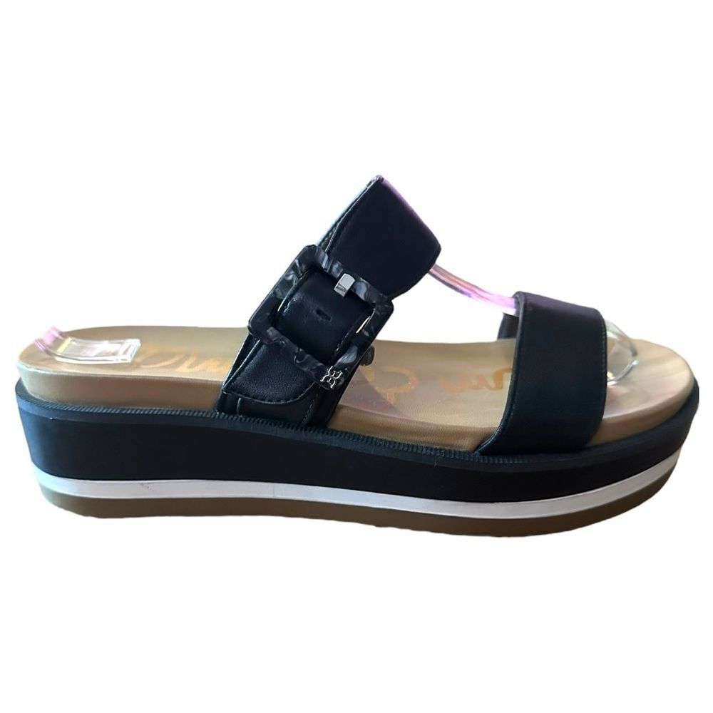 Sam Edelman size 8 Augustine Buckle Embellished black Leather Platform Slides